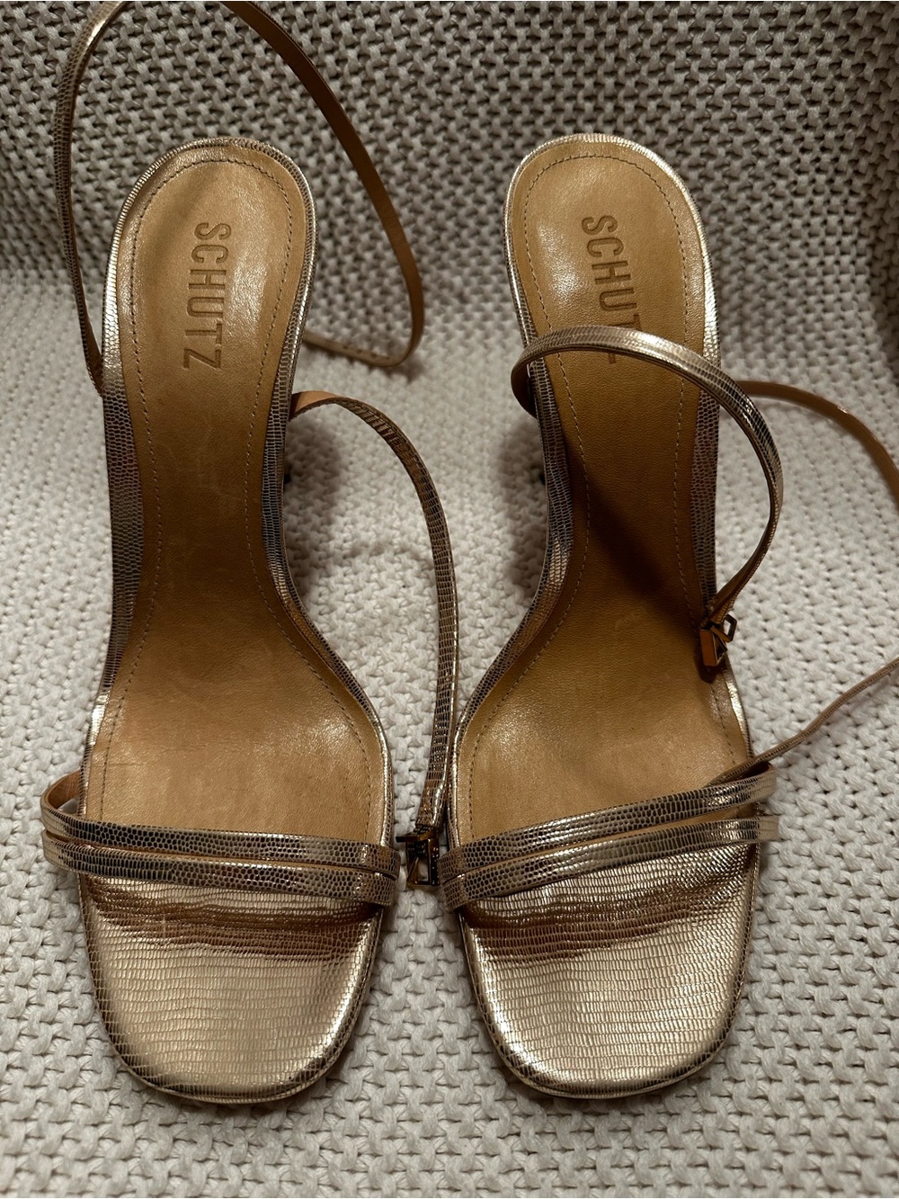 SCHUTZ Altina Metallic Gold Strappy High-Heel Sandals